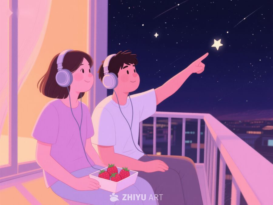 夜空下共赏流星的两人 1058