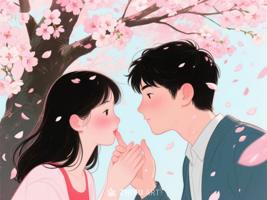 樱花树下情侣温馨互动 1107