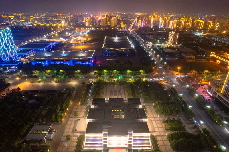 河北沧州城市风光地标建筑航拍图 