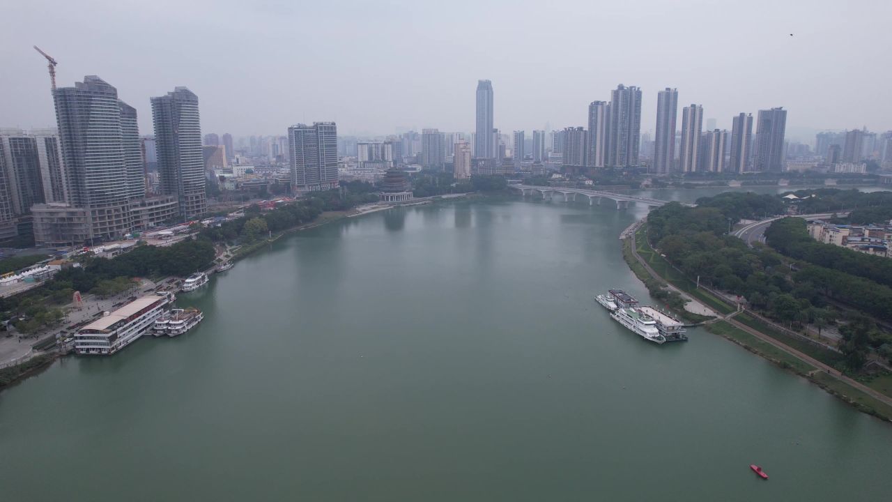  广西南宁邕江风光桥梁航拍 