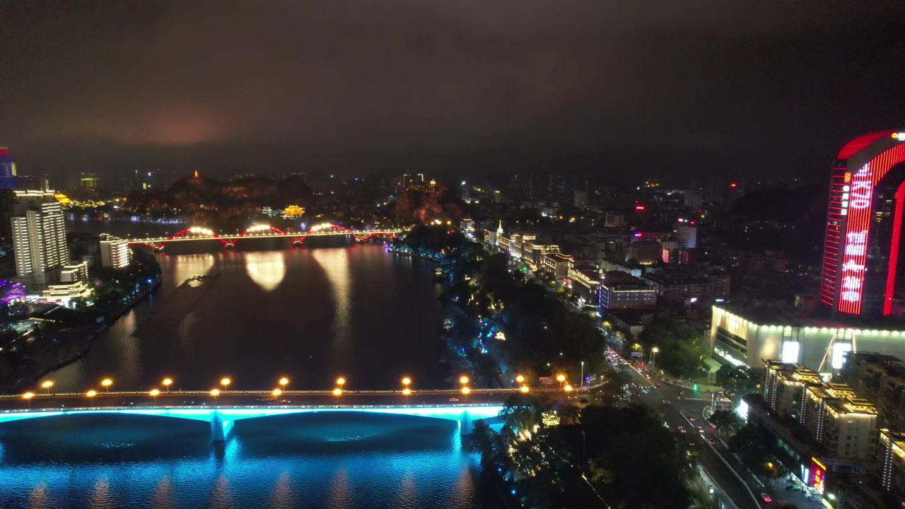 柳州夜景交桥梁航拍 