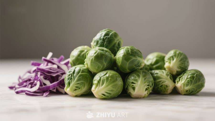 新鲜布鲁塞尔芽菜与切丝紫甘蓝