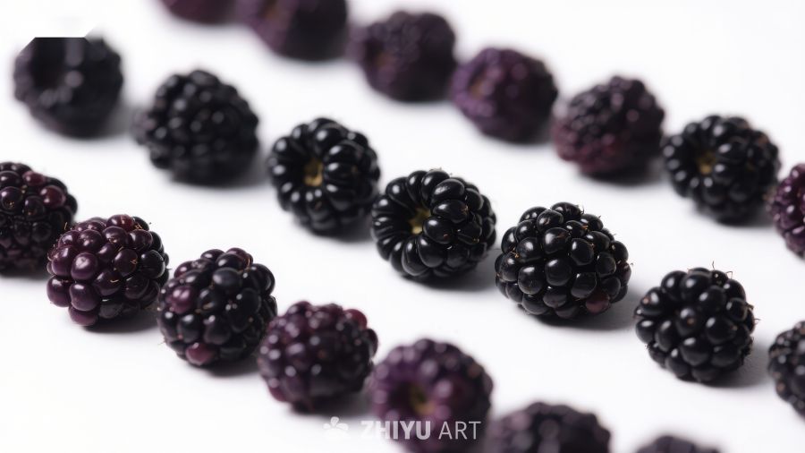 新鲜黑莓散落白色背景