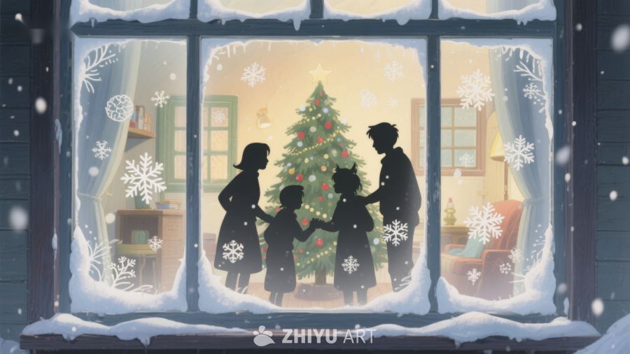 窗外雪景，室内温馨圣诞夜 4