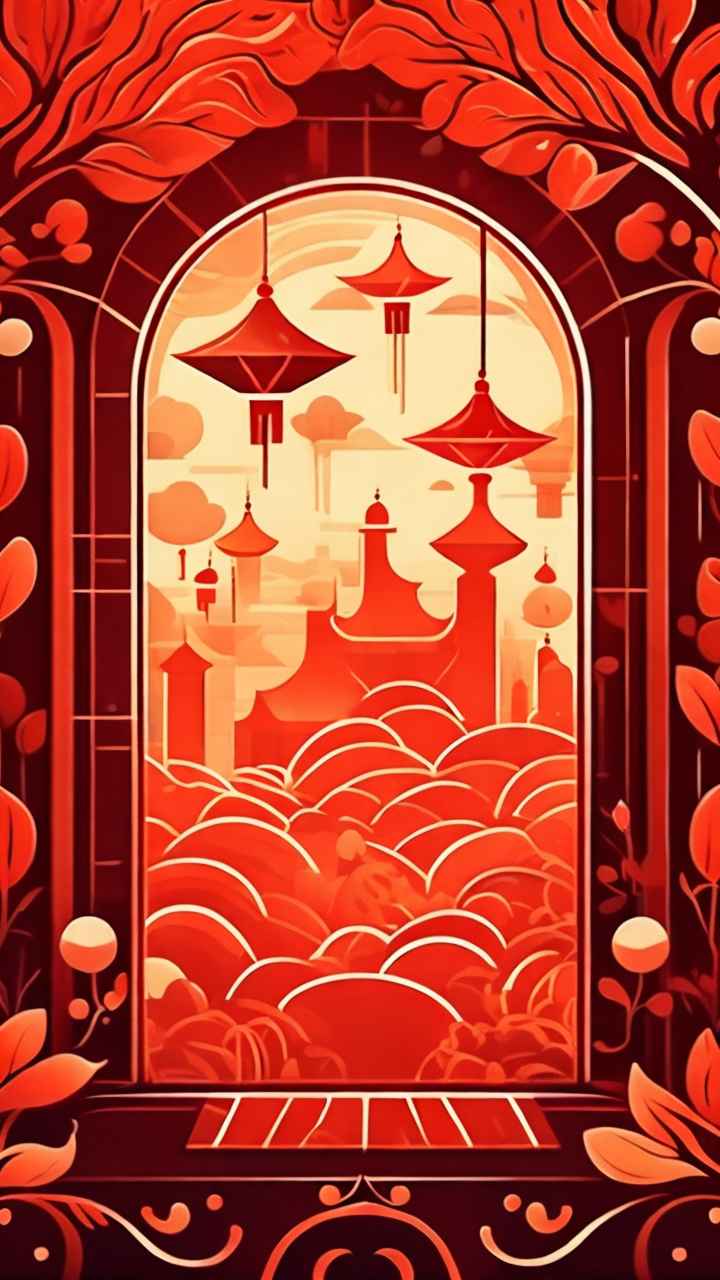 春节窗花简约插画背景 37