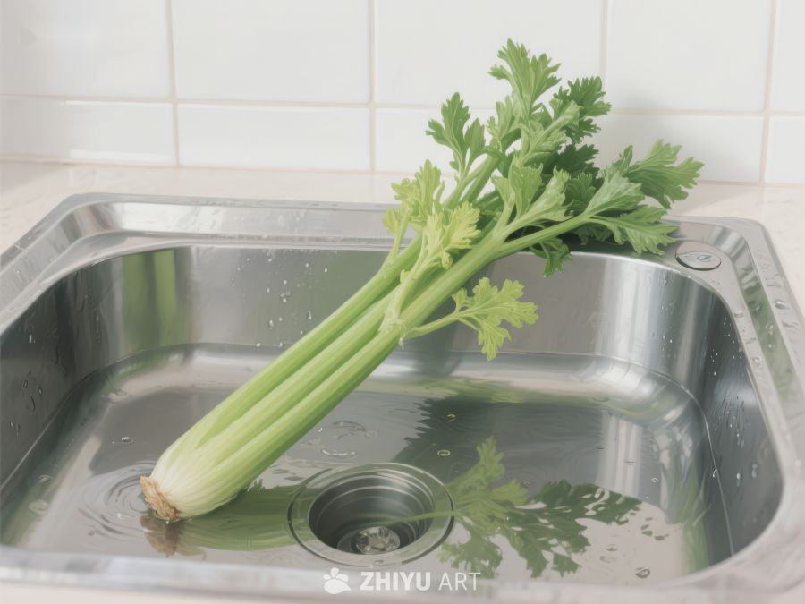 芹菜在水槽中清洗 335