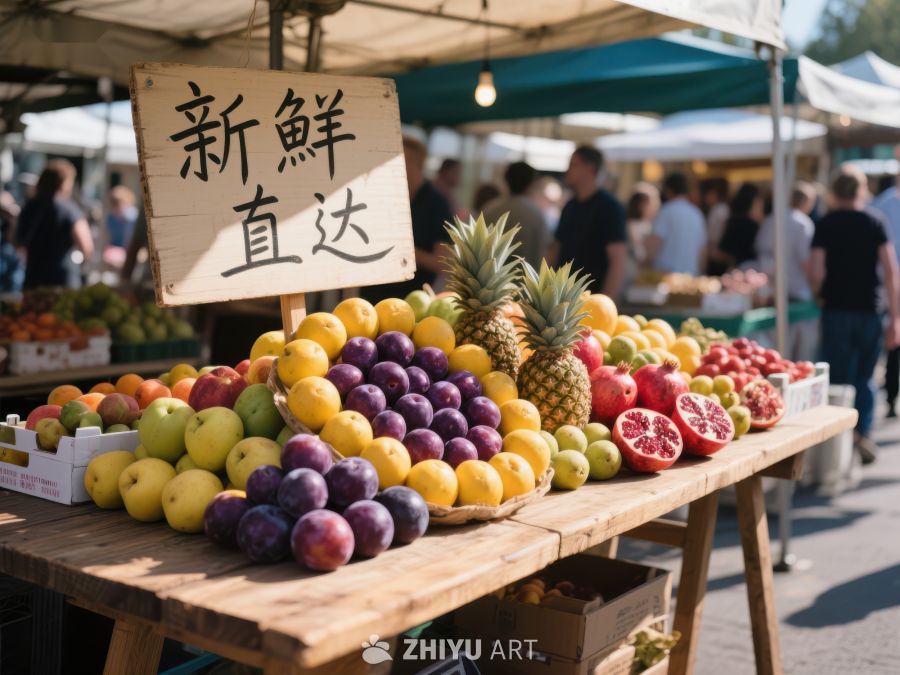 新鲜水果摊位，色彩斑斓的市场一角 642