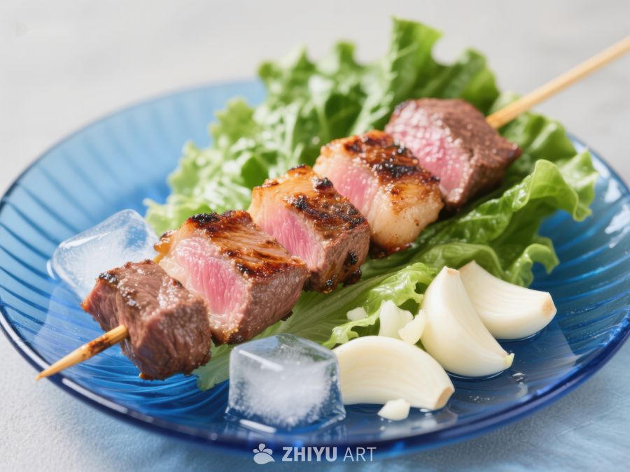 烤肉串配生菜与冰块