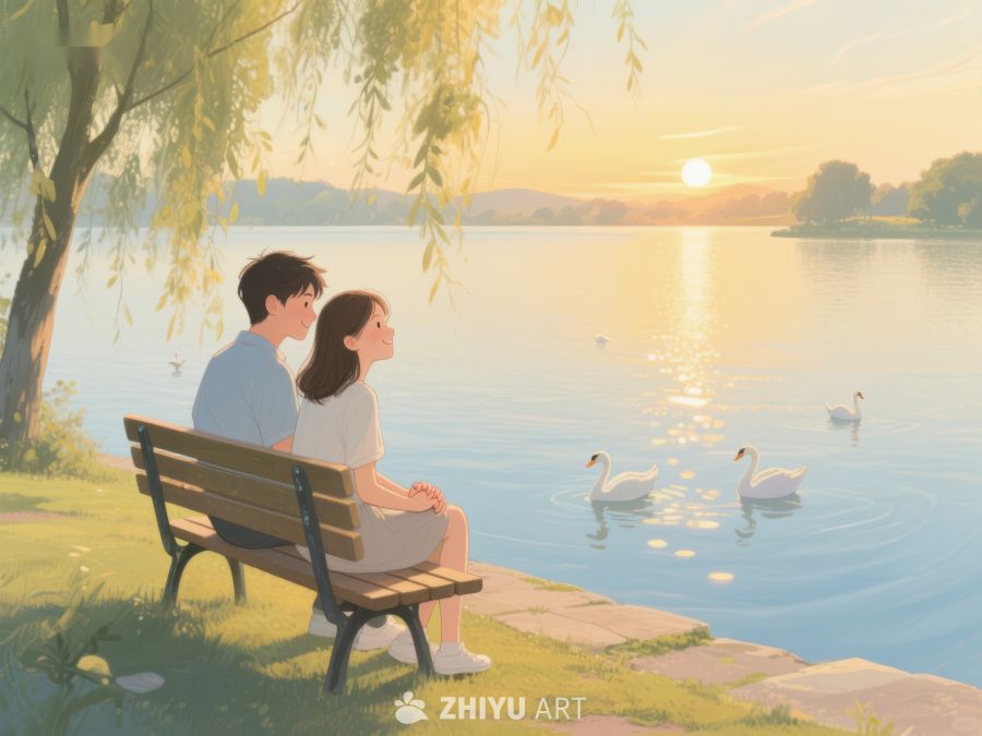 湖畔长椅上的温馨时光 317