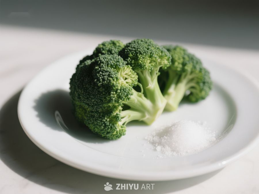 盘中的西兰花与盐粒 214