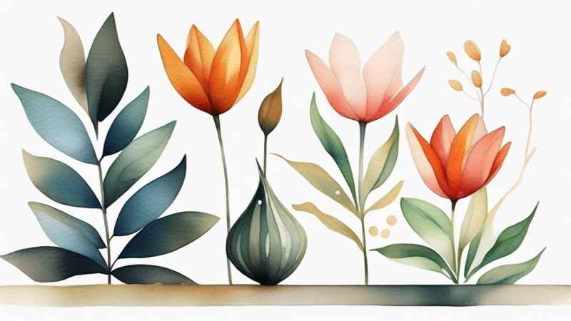极简主义元素花朵和树枝插画