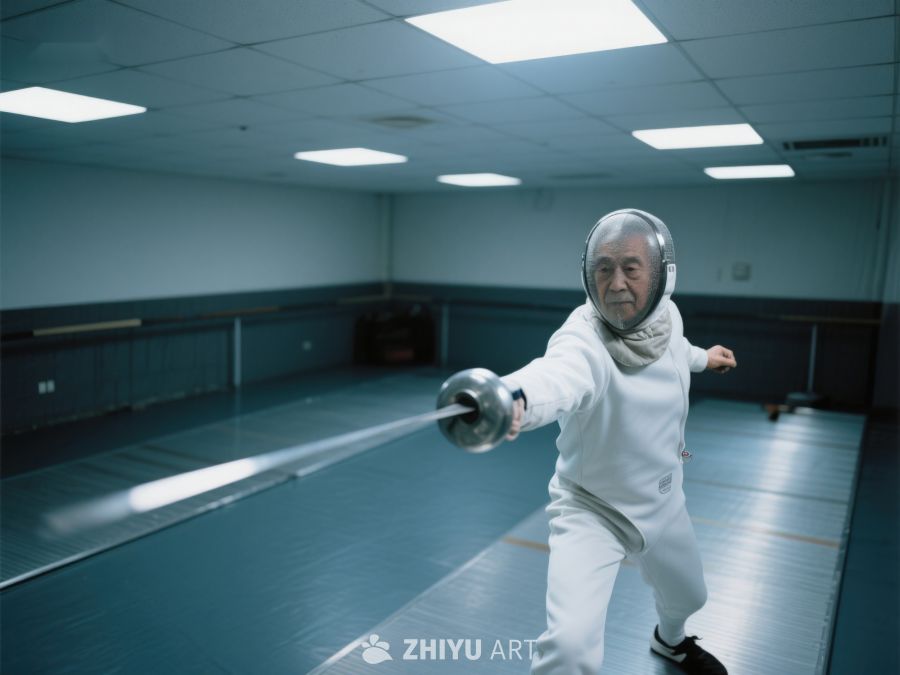 击剑者在室内训练场练习 155