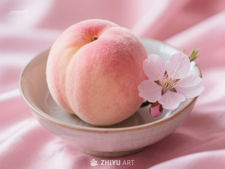 桃子与樱花，静谧粉色碗中 481