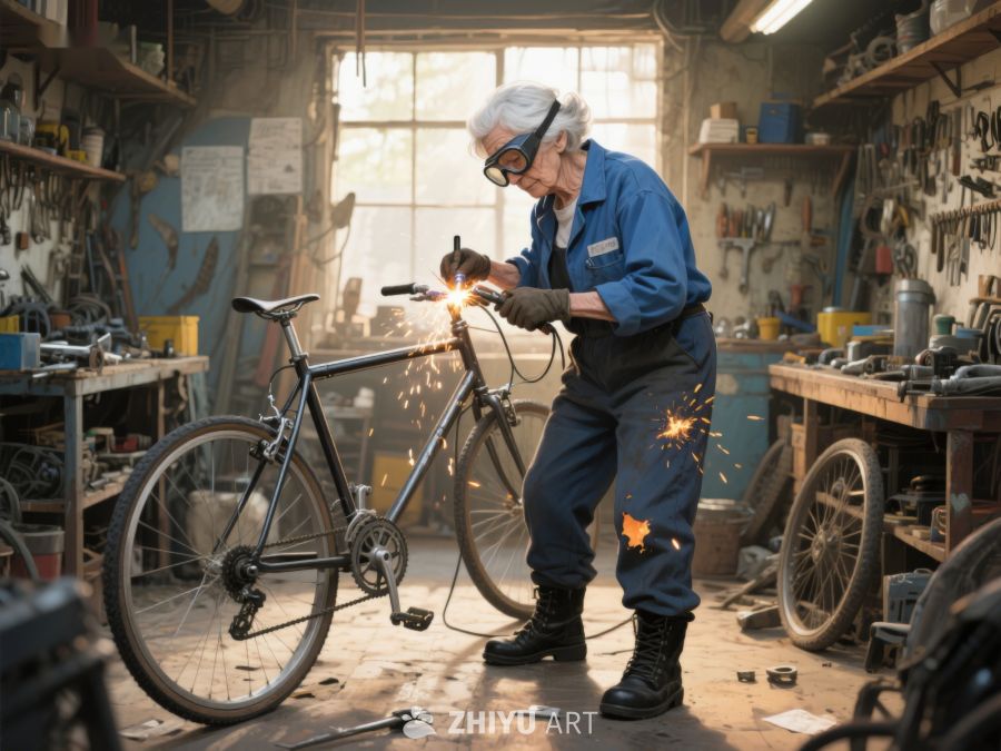 工匠在车间焊接自行车 88