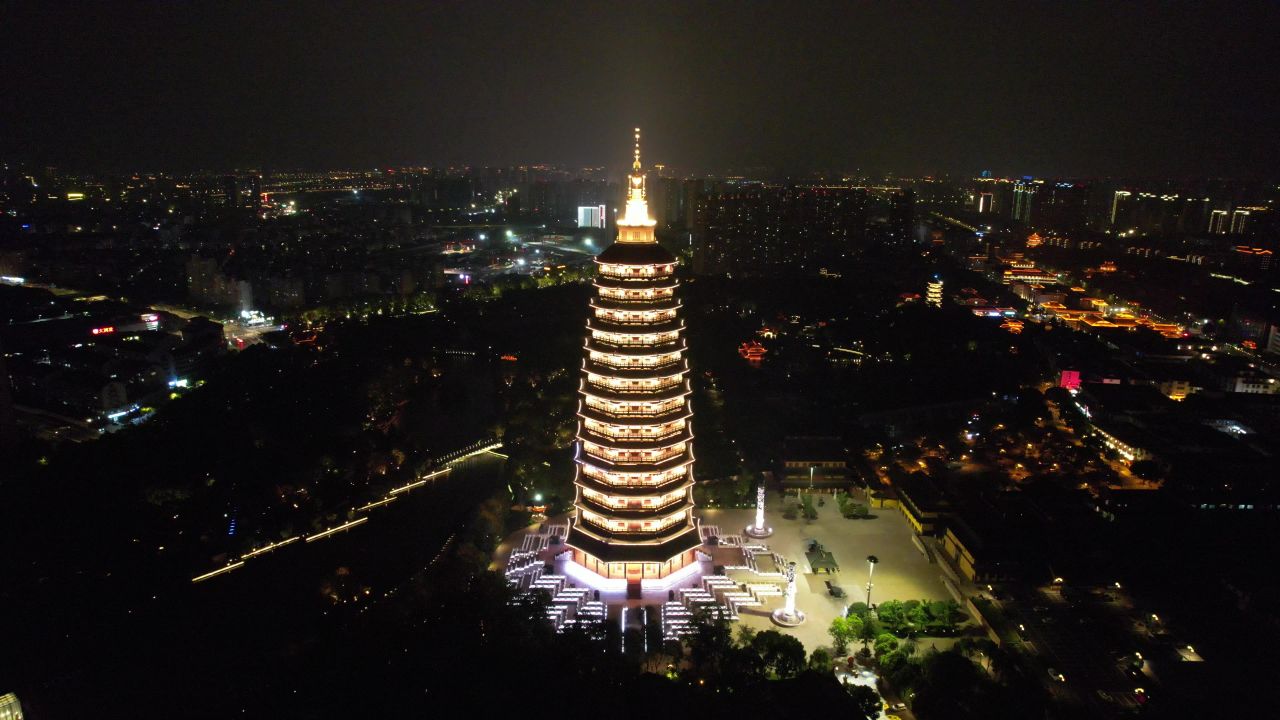 江苏常州城市夜景灯光航拍