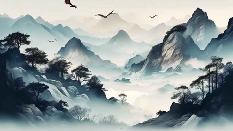 国风水彩画山水风景插画 29