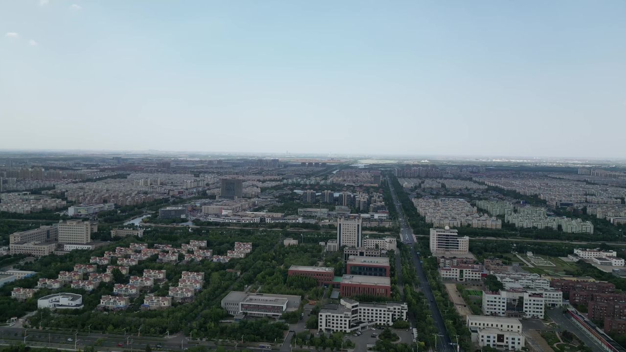 航拍山东东营城市建设东营风光