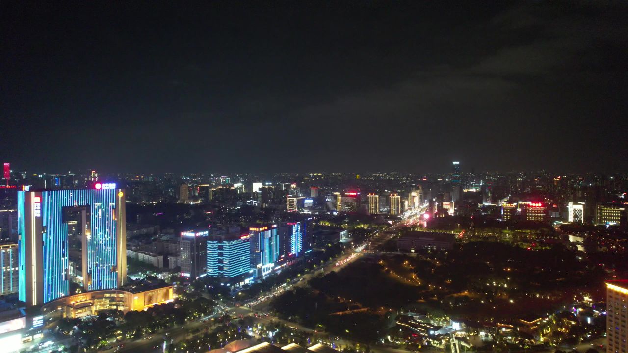 广东东莞城市夜景灯光航拍