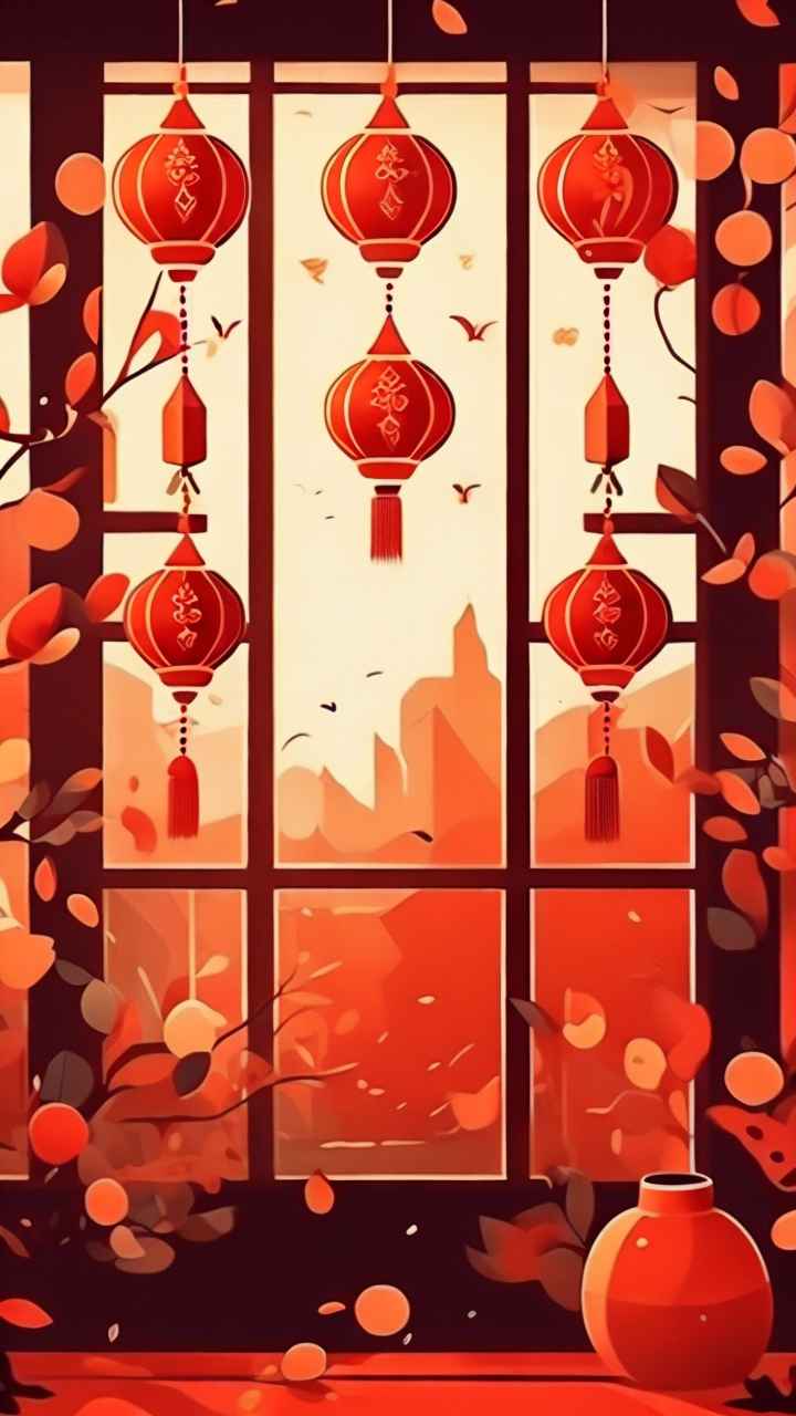 春节窗花简约插画背景 36