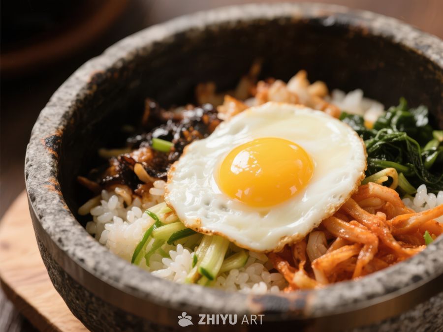 石锅拌饭：鲜嫩鸡蛋与丰富配菜 562