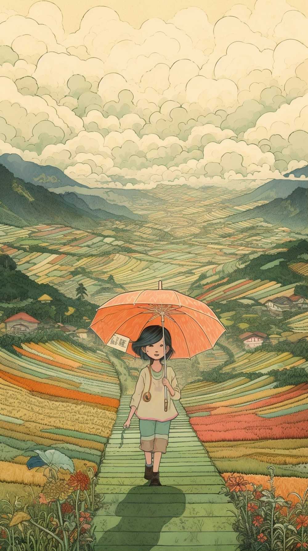 拿着伞的动画片女孩