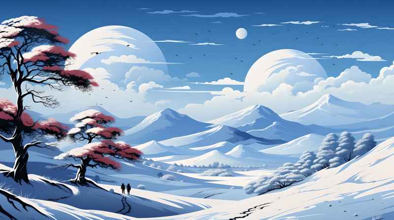 冬季唯美雪景创业插画 59