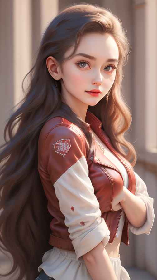 红色皮衣美女