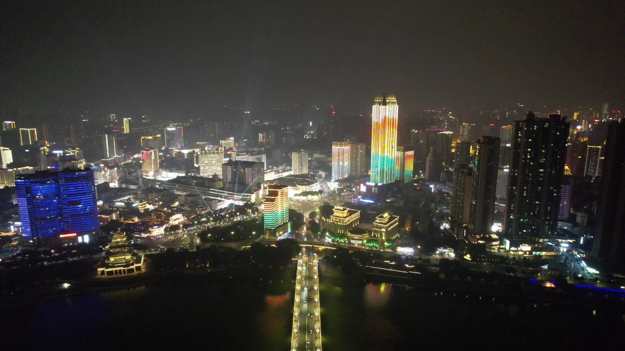 广西南宁城市夜景灯光交通航拍