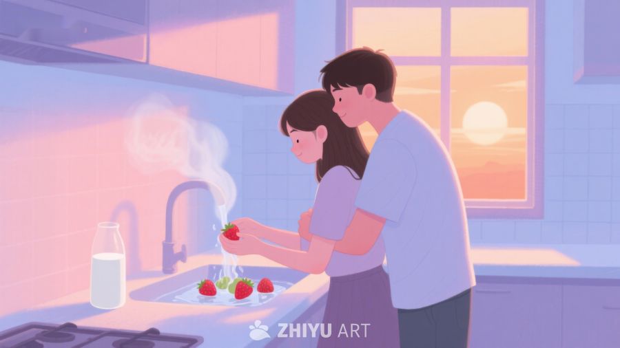 厨房温馨时刻：两人共洗草莓 44