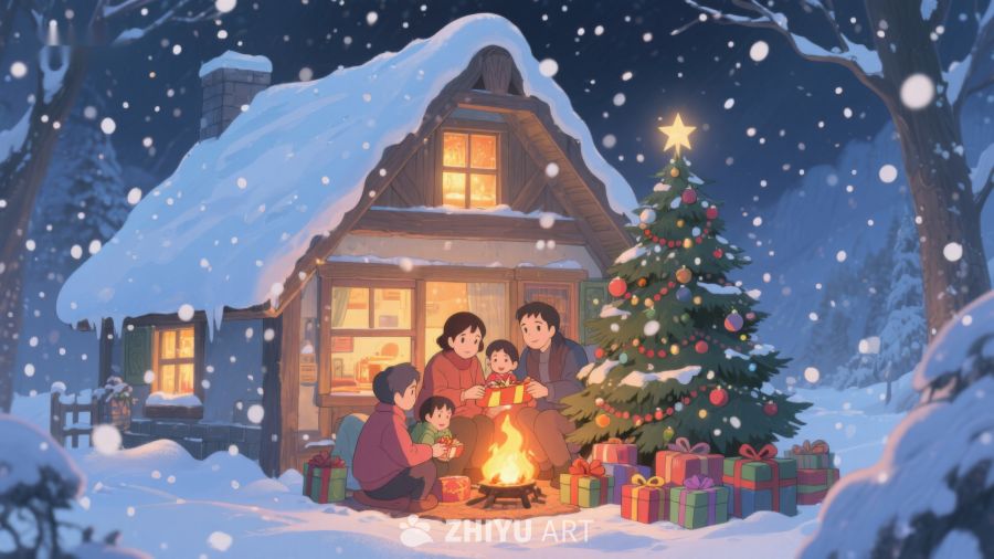 雪夜温馨家庭圣诞篝火晚会 402