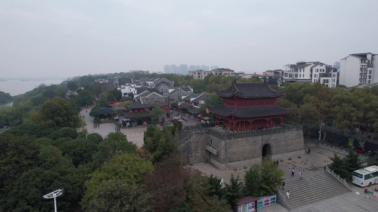 湖南岳阳巴陵广场汴河街航拍 