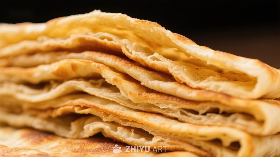 金黄薄饼叠放特写