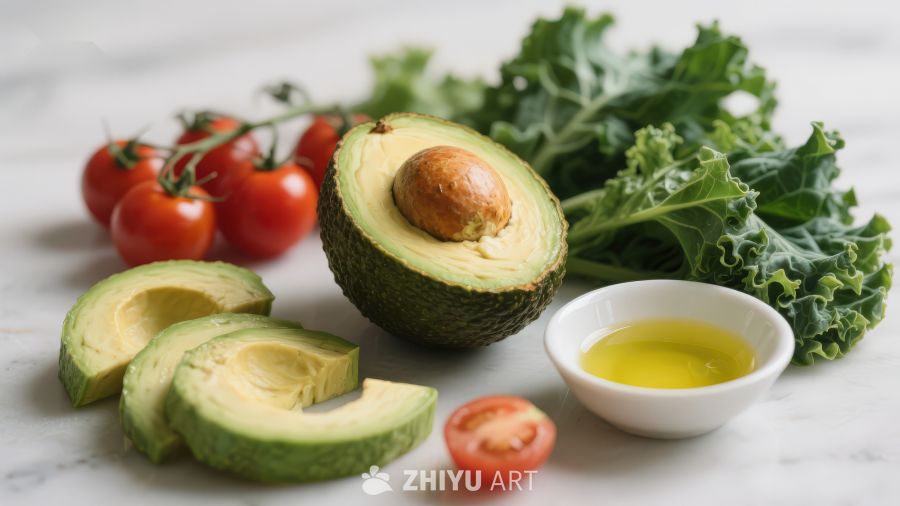 新鲜食材摆拍：牛油果与蔬菜