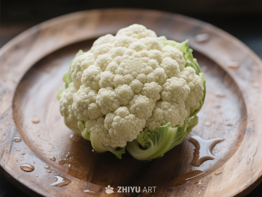 新鲜花椰菜置于木质盘中 489