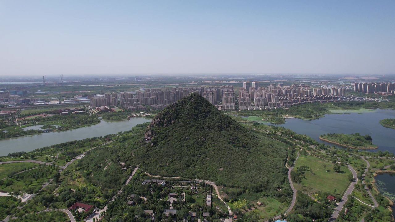 山东济南华山湖风景区航拍  