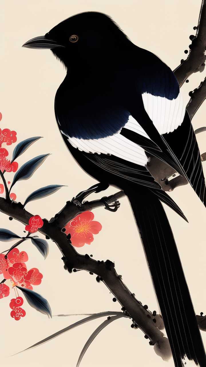 喜鹊国潮七夕插画国潮七夕喜鹊素材