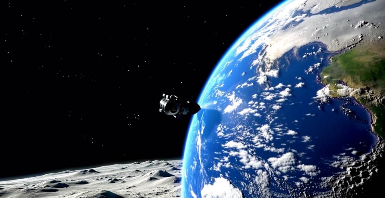 月球视角：飞船与蓝色地球的宇宙探索之旅