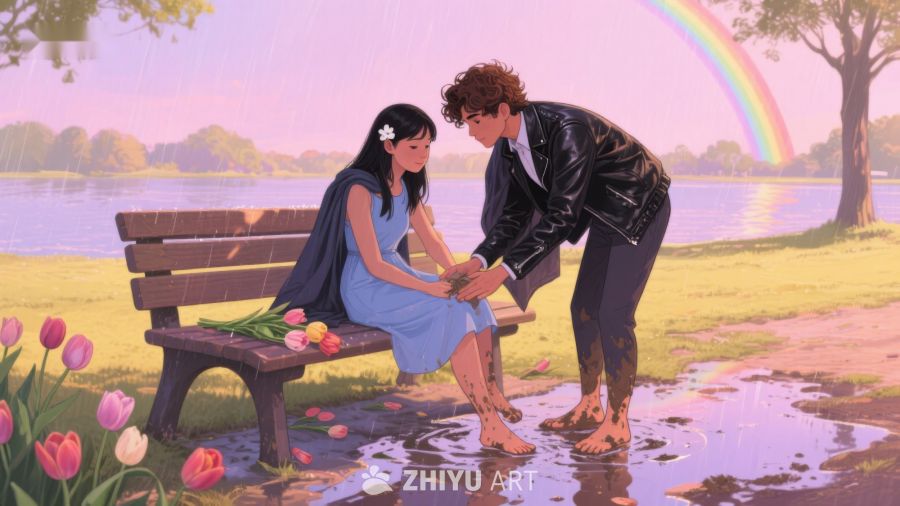 雨中情侣温馨互动 676