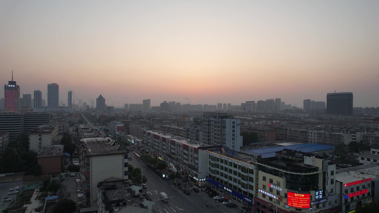 城市日落晚霞夕阳自然风光航拍  