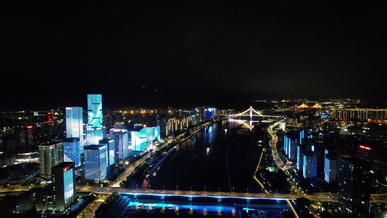 福建福州城市夜景航拍 