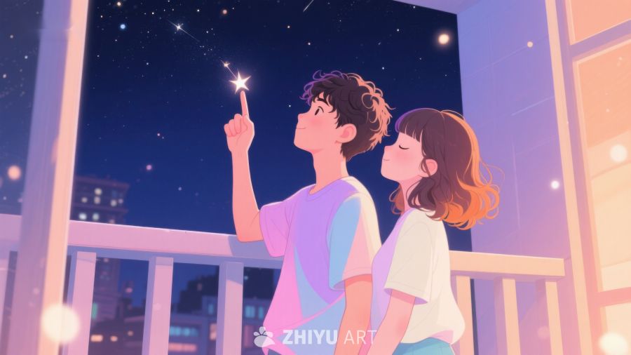 夜空下共赏流星的男女 570