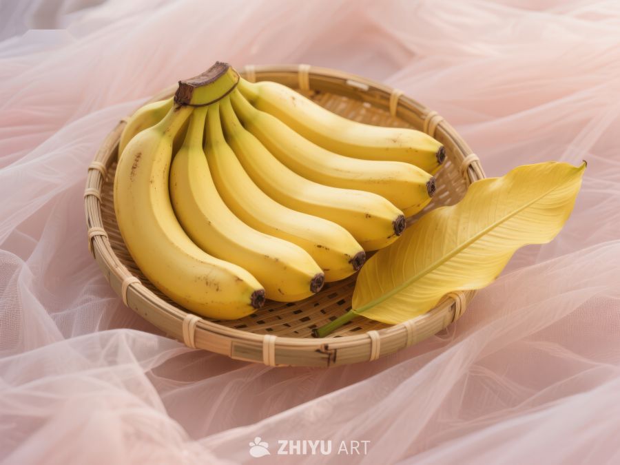 竹篮中的香蕉与绿叶 711