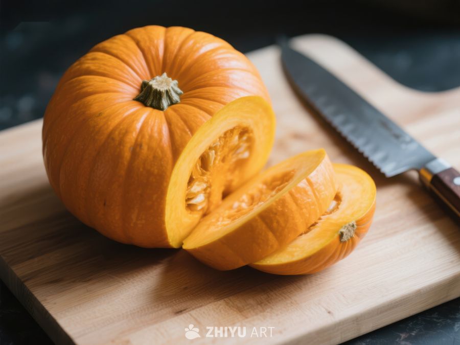 切片南瓜置于砧板之上 321