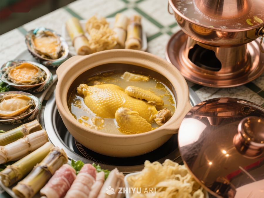 鲜美鸡汤火锅，配菜丰富诱人 768