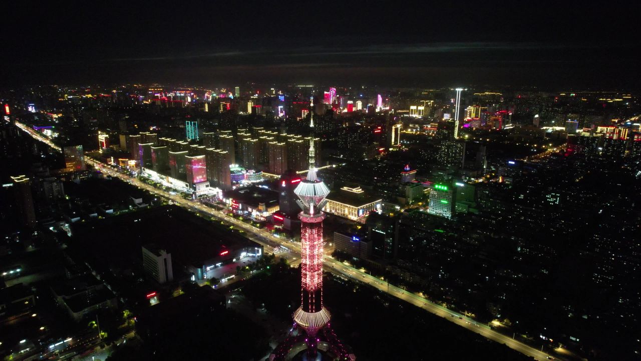  石家庄城市夜景灯光航拍