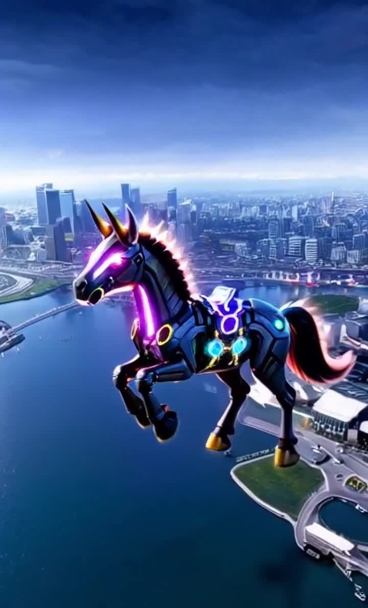 未来都市霓虹机械独角兽