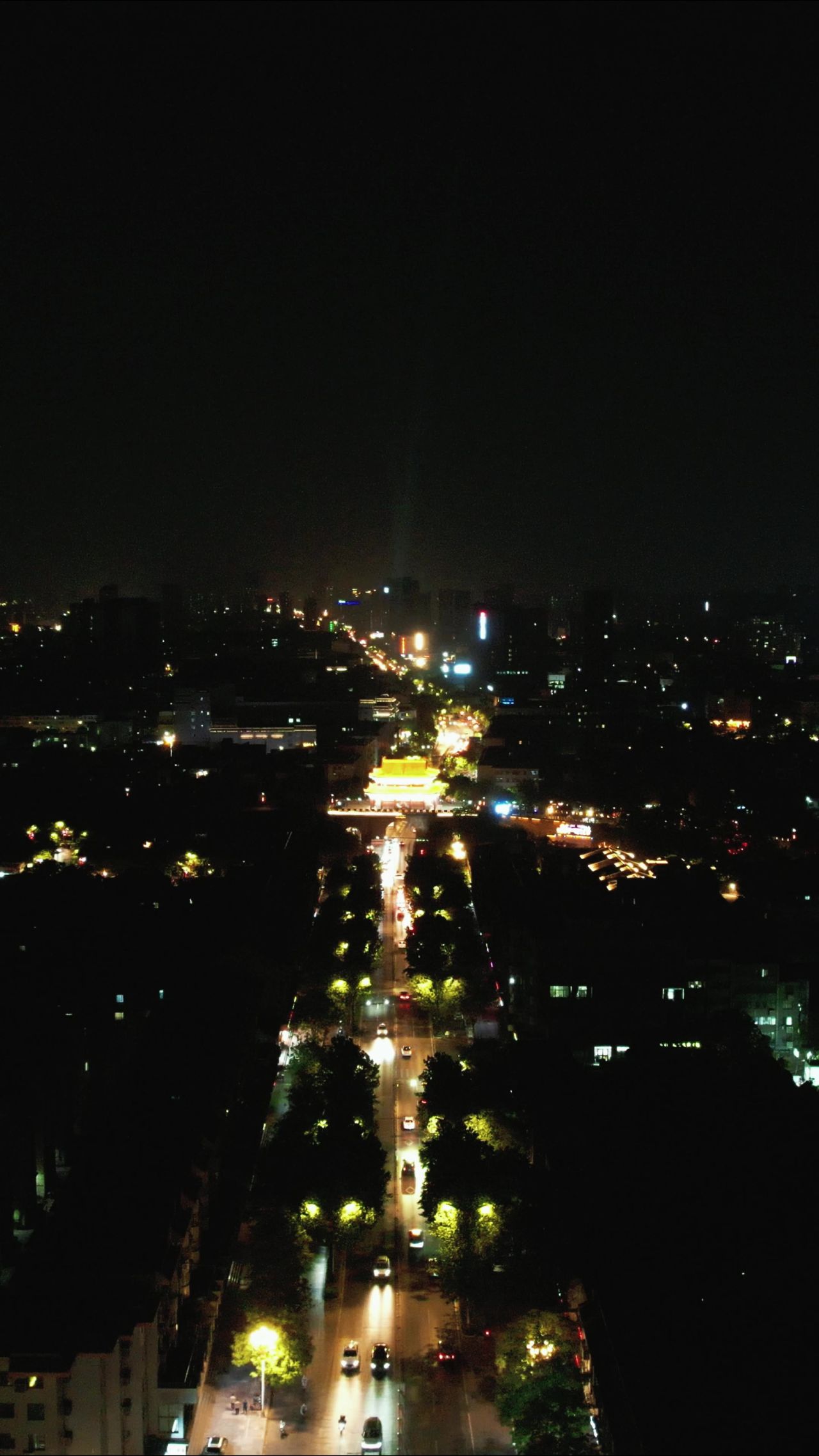 河南开封城市夜景灯光竖屏航拍  
