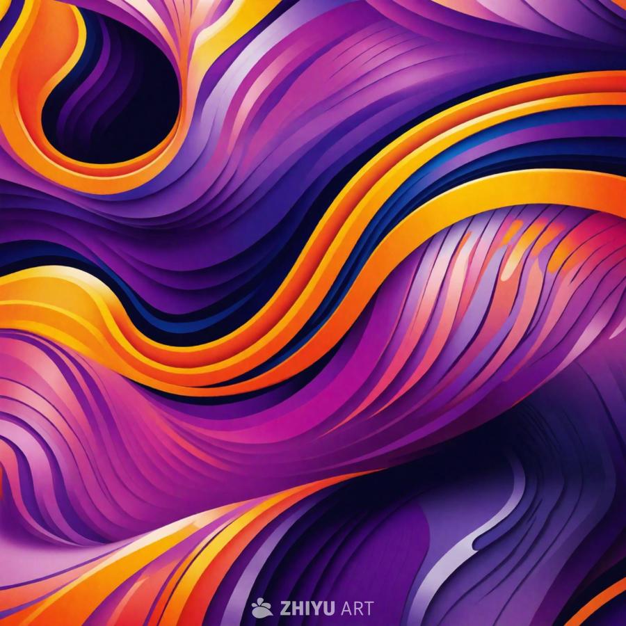 流动的抽象艺术作品，背景充满活力且色彩丰富，以紫色