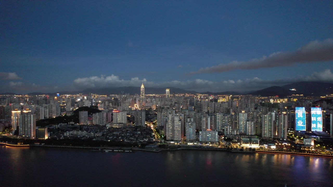 浙江温州城市夜景灯光航拍