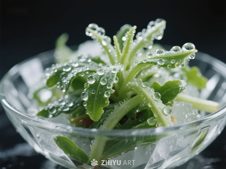 冰镇绿叶蔬菜，水珠点缀 34